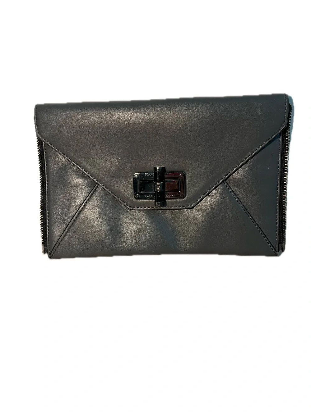 Diane Von Furstenberg Envelope Leather Clutch Wallet Black Evening Bag